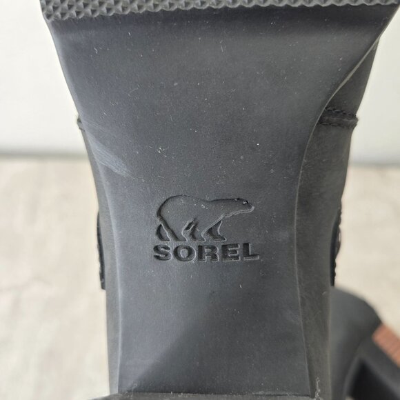 Sorel Lace Up Boots 7.5 Black Leather Chunky Block Heel Platform Combat Booties - Picture 10 of 13